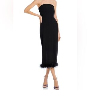 Acqua Ladies Faux Feather Trim Black Strapless Dress